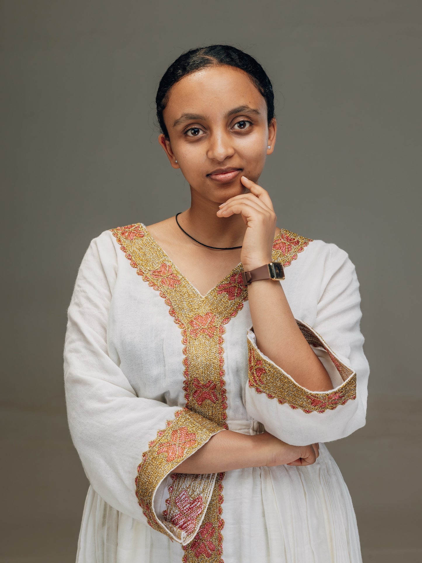 Gold Ethiopian Dress Handwoven Cotton Tilet Embroidery for Timkat