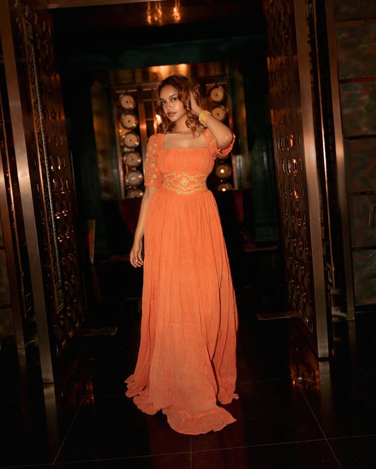 Ivory Traditional Habesha Kemis – Classic Ethiopian Dress with Colorful Handwoven Tilf Embroidery for Cultural Celebrations