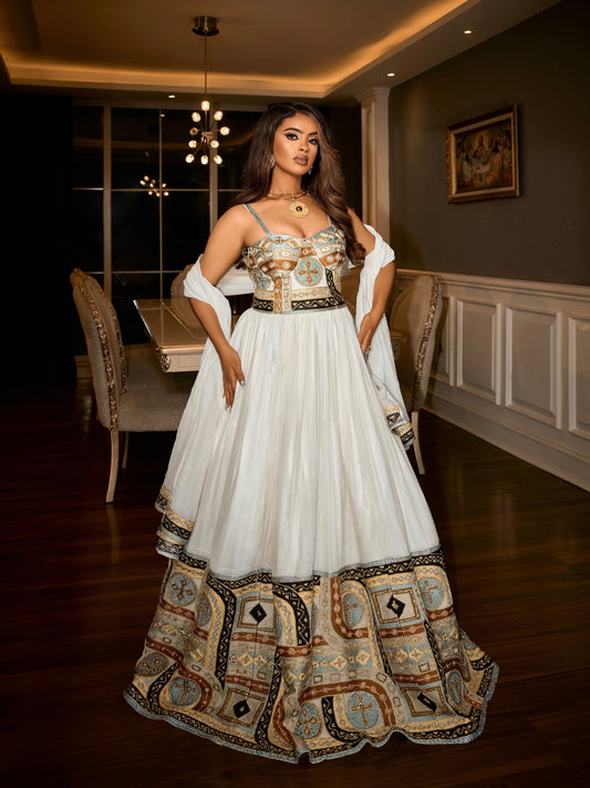 Ethiopian dress for women – Gold Traditional Habesha Dress for special ocassion & Celebrations