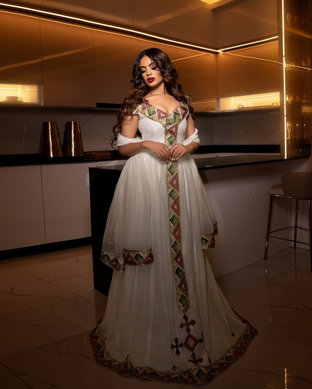 Green Habesha Dress – Handwoven Ethiopian Kemis | Traditional Eritrean Dress Custom Made