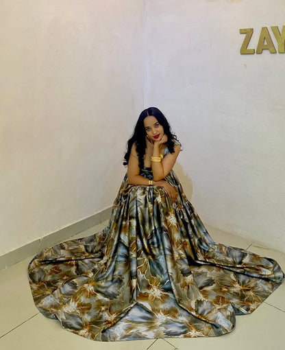 Green Chiffon Habesha – Lightweight Ethiopian Dress with Flowing Silhouette for Weddings and Cultural Celebrations