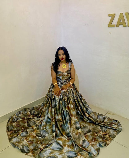 Green Chiffon Habesha – Lightweight Ethiopian Dress with Flowing Silhouette for Weddings and Cultural Celebrations