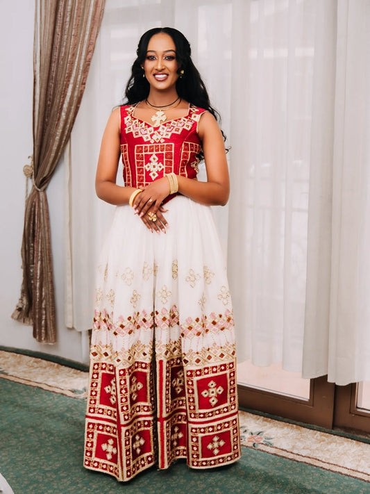 Red Habesha Libs – Traditional Ethiopian Dress for Weddings, Cultural Events, and Elegant Celebrations